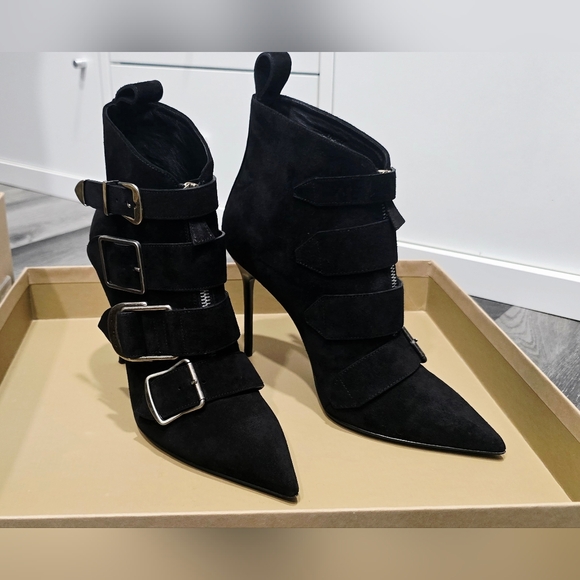 Burberry Black Suede Milner Buckle Ankle Boots, Sexy, Size 7.5 - Picture 2 of 11